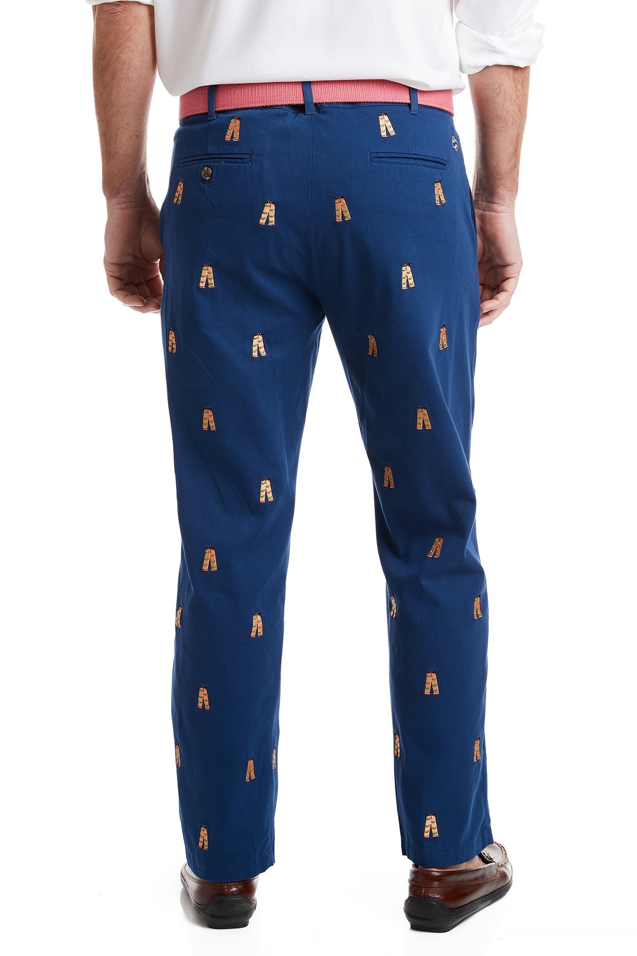 Harbor Pant Stretch Twill Nantucket Navy with Whale Pants MENS EMBROIDERED PANTS Castaway Nantucket Island