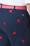Harbor Pant Stretch Twill Navy with Hearts - MENS EMBROIDERED PANTS - Castaway Nantucket Island