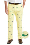 Harbor Pant Stretch Twill Neon Yellow with Whale and Jolly Roger MENS EMBROIDERED PANTS Castaway Nantucket Island