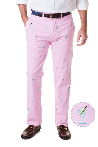 Harbor Pant Stretch Twill Pink with Martini & Shaker - Castaway Nantucket Island