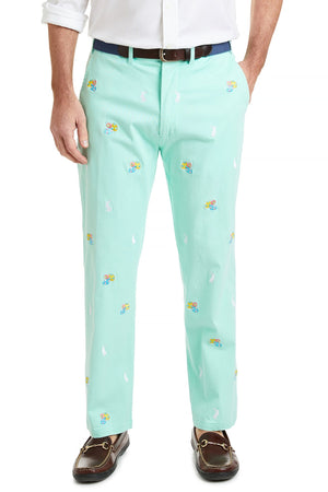 Harbor Pant Stretch Twill Seagrass with Easter Eggs & Bunny MENS EMBROIDERED PANTS Castaway Nantucket Island