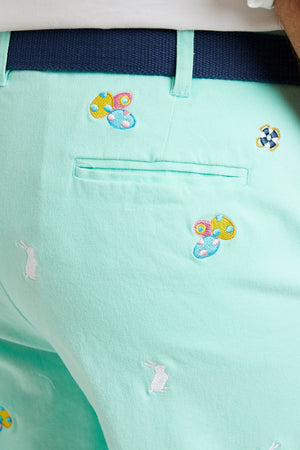 Harbor Pant Stretch Twill Seagrass with Easter Eggs & Bunny MENS EMBROIDERED PANTS Castaway Nantucket Island