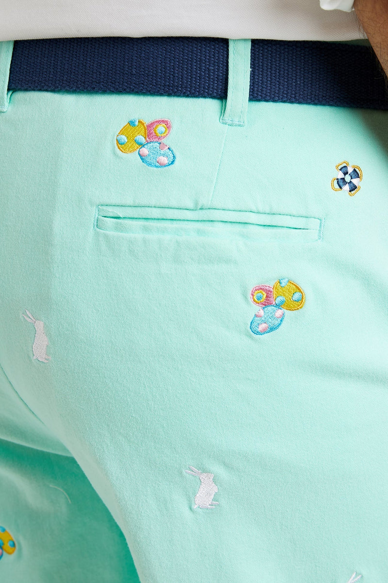 Harbor Pant Stretch Twill Seagrass with Easter Eggs & Bunny MENS EMBROIDERED PANTS Castaway Nantucket Island