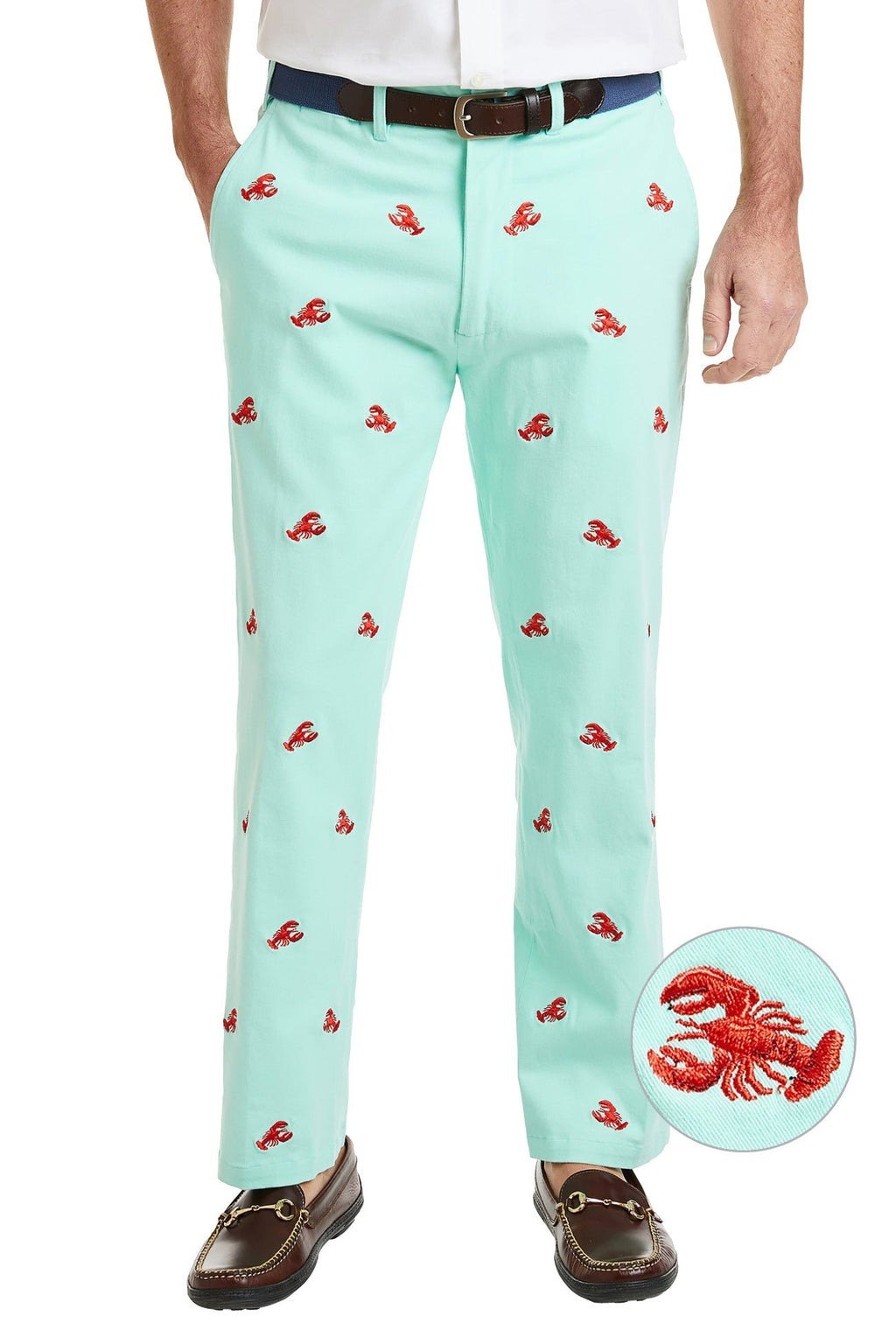 Harbor Pant Stretch Twill Seagrass with Red Lobster MENS EMBROIDERED