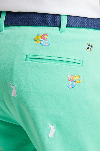 Harbor Pant Stretch Twill Spring Green with Easter Eggs & Bunny MENS EMBROIDERED PANTS Castaway Nantucket Island