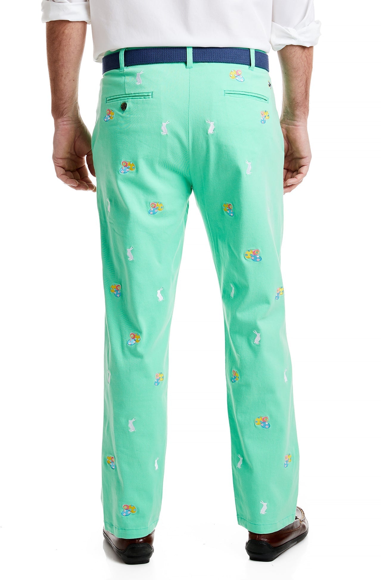 Harbor Pant Stretch Twill Spring Green with Easter Eggs & Bunny MENS EMBROIDERED PANTS Castaway Nantucket Island