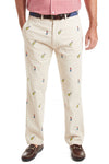 Harbor Pant Stretch Twill Stone with Golfer and Bag MENS EMBROIDERED PANTS Castaway Nantucket Island