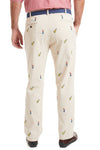 Harbor Pant Stretch Twill Stone with Golfer and Bag MENS EMBROIDERED PANTS Castaway Nantucket Island