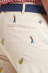 Harbor Pant Stretch Twill Stone with Golfer and Bag MENS EMBROIDERED PANTS Castaway Nantucket Island