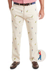 Harbor Pant Stretch Twill Stone with Golfer and Bag MENS EMBROIDERED PANTS Castaway Nantucket Island