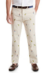 Harbor Pant Stretch Twill Stone with Golfer and Bag MENS EMBROIDERED PANTS Castaway Nantucket Island