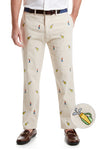 Harbor Pant Stretch Twill Stone with Golfer and Bag MENS EMBROIDERED PANTS Castaway Nantucket Island