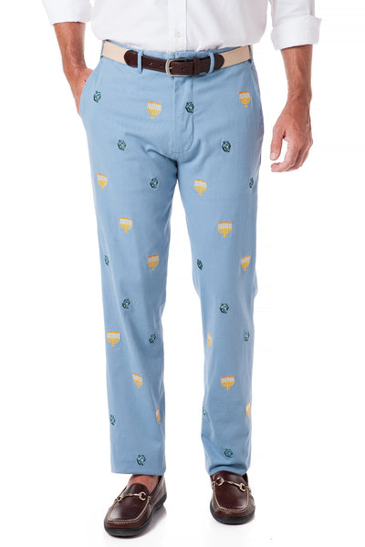 Harbor Pant Stretch Twill Storm Blue with Menorah & Dreidel - Castaway Nantucket Island