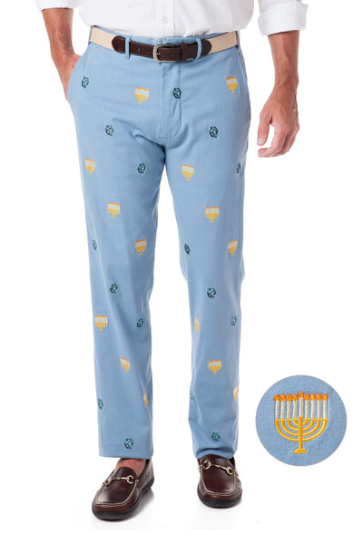 Harbor Pant Stretch Twill Storm Blue with Menorah & Dreidel - Castaway Nantucket Island