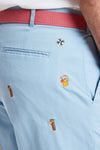 Island Short Canvas Blue Grotto with Tiki and Coconut Drinks MENS EMBROIDERED SHORTS Castaway Nantucket Island
