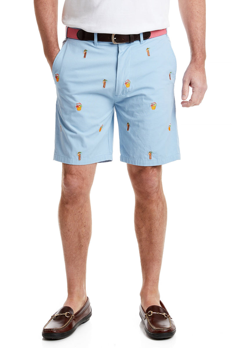 Island Short Canvas Blue Grotto with Tiki and Coconut Drinks MENS EMBROIDERED SHORTS Castaway Nantucket Island