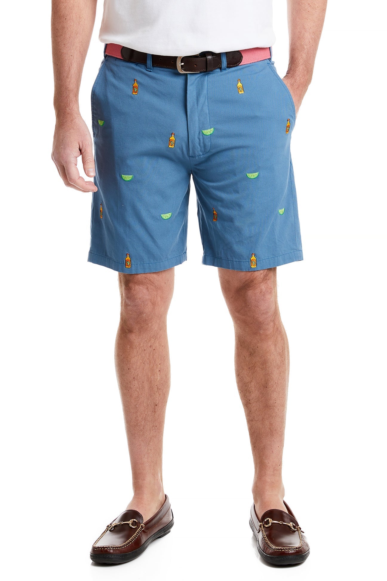 Island Short Canvas Dark Denim with Tequila Salt & Lime MENS EMBROIDERED SHORTS Castaway Nantucket Island