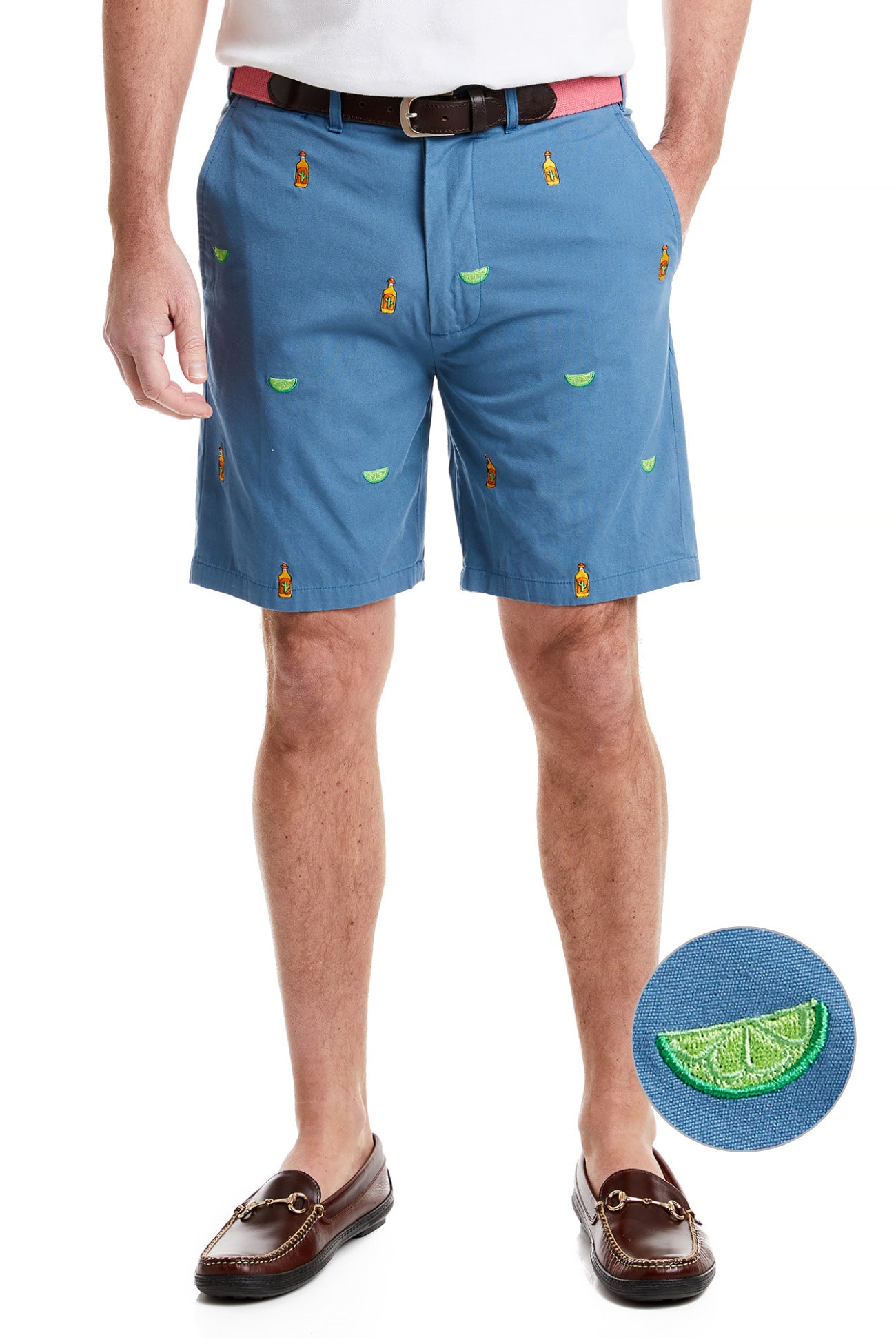 Island Short Canvas Dark Denim with Tequila Salt & Lime MENS EMBROIDERED SHORTS Castaway Nantucket Island