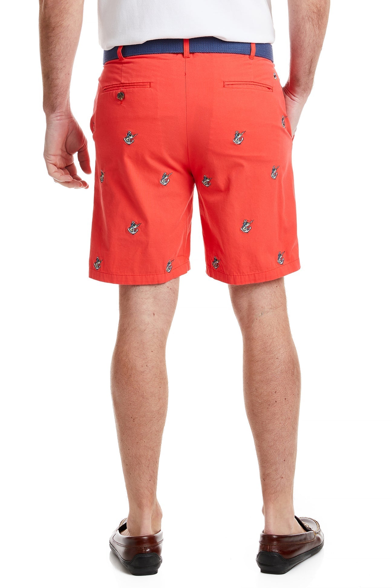Island Short Canvas Washed Red with Anchor & Fish MENS EMBROIDERED SHORTS Castaway Nantucket Island