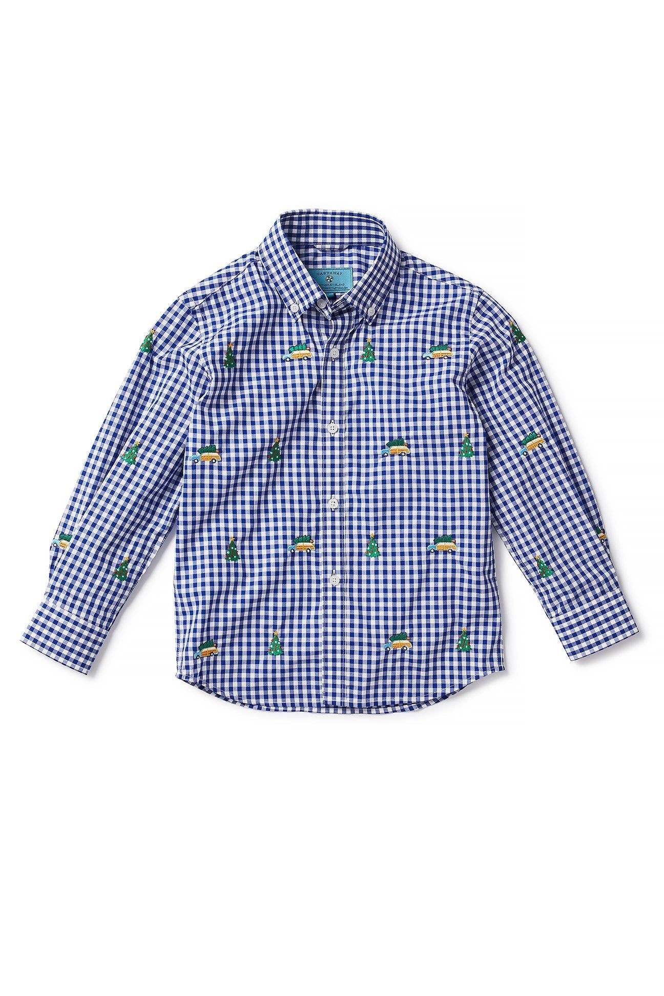 James Shirt Wide Gingham Royal with Woody with Christmas Tree - Castaway Nantucket Island