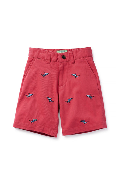 Jetties Short Stretch Twill Hurricane Red with Shark - Castaway Nantucket Island