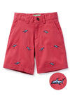 Jetties Short Stretch Twill Hurricane Red with Shark BOYS SHORTS Castaway Nantucket Island