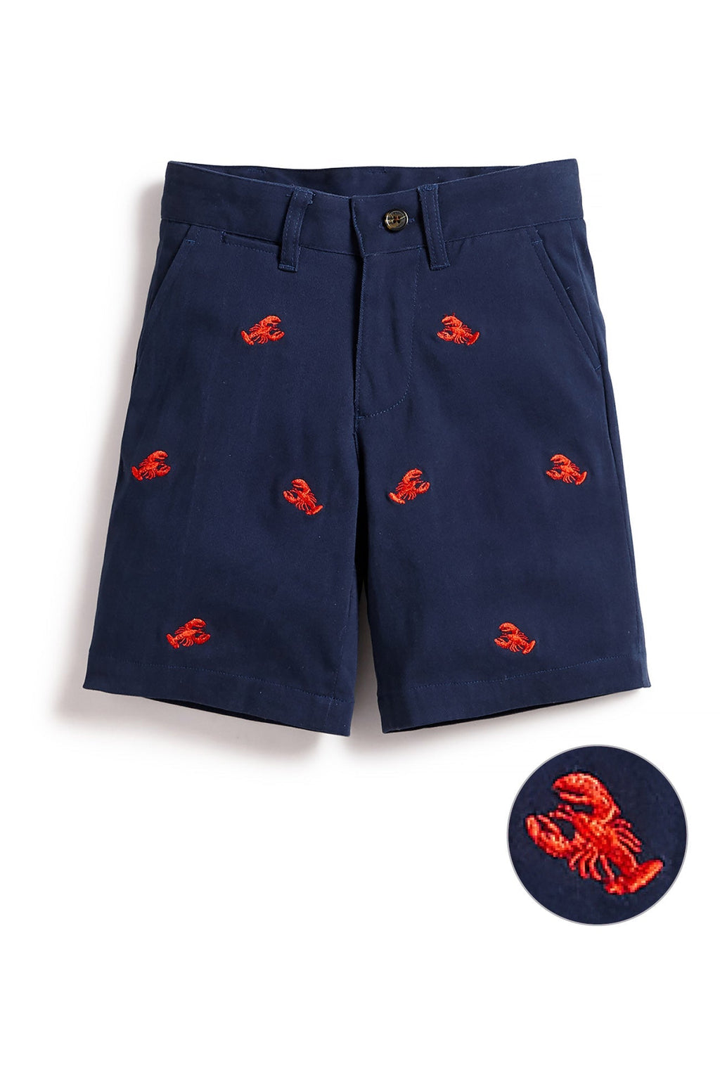 Jetties Short Stretch Twill Nantucket Navy with Lobster BOYS SHORTS Castaway Nantucket Island