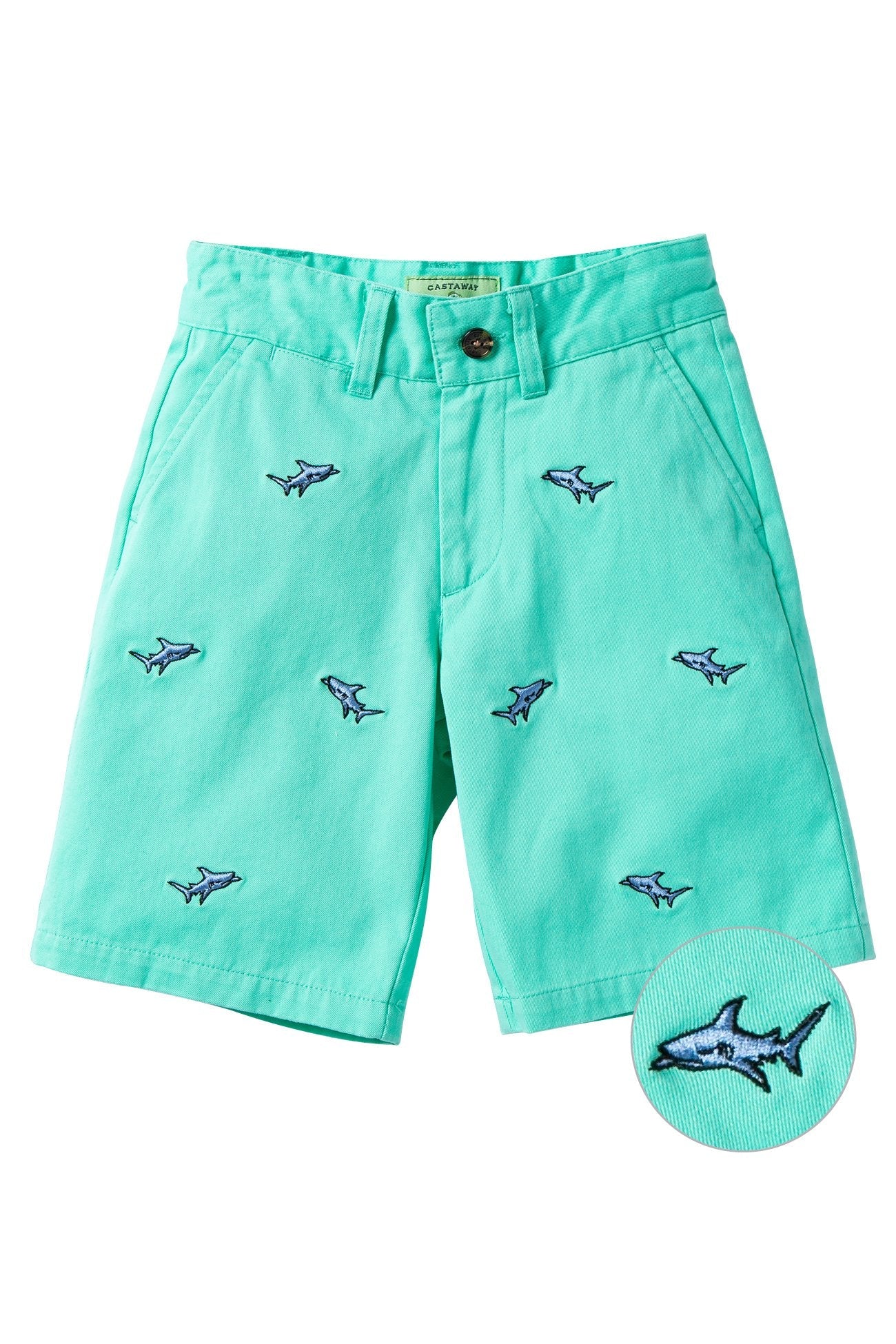 Jetties Short Stretch Twill Palm with Shark - Castaway Nantucket Island