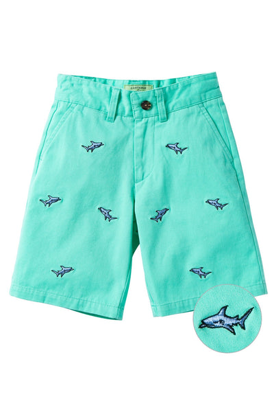 Jetties Short Stretch Twill Palm with Shark - Castaway Nantucket Island