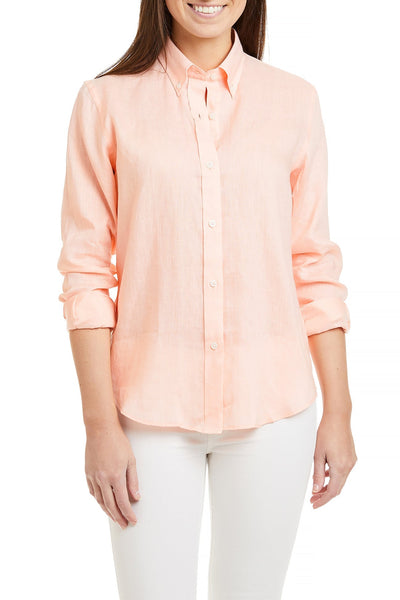 Ladies Button Down Shirt Peach Linen LADIES SHIRTS Castaway Nantucket Island