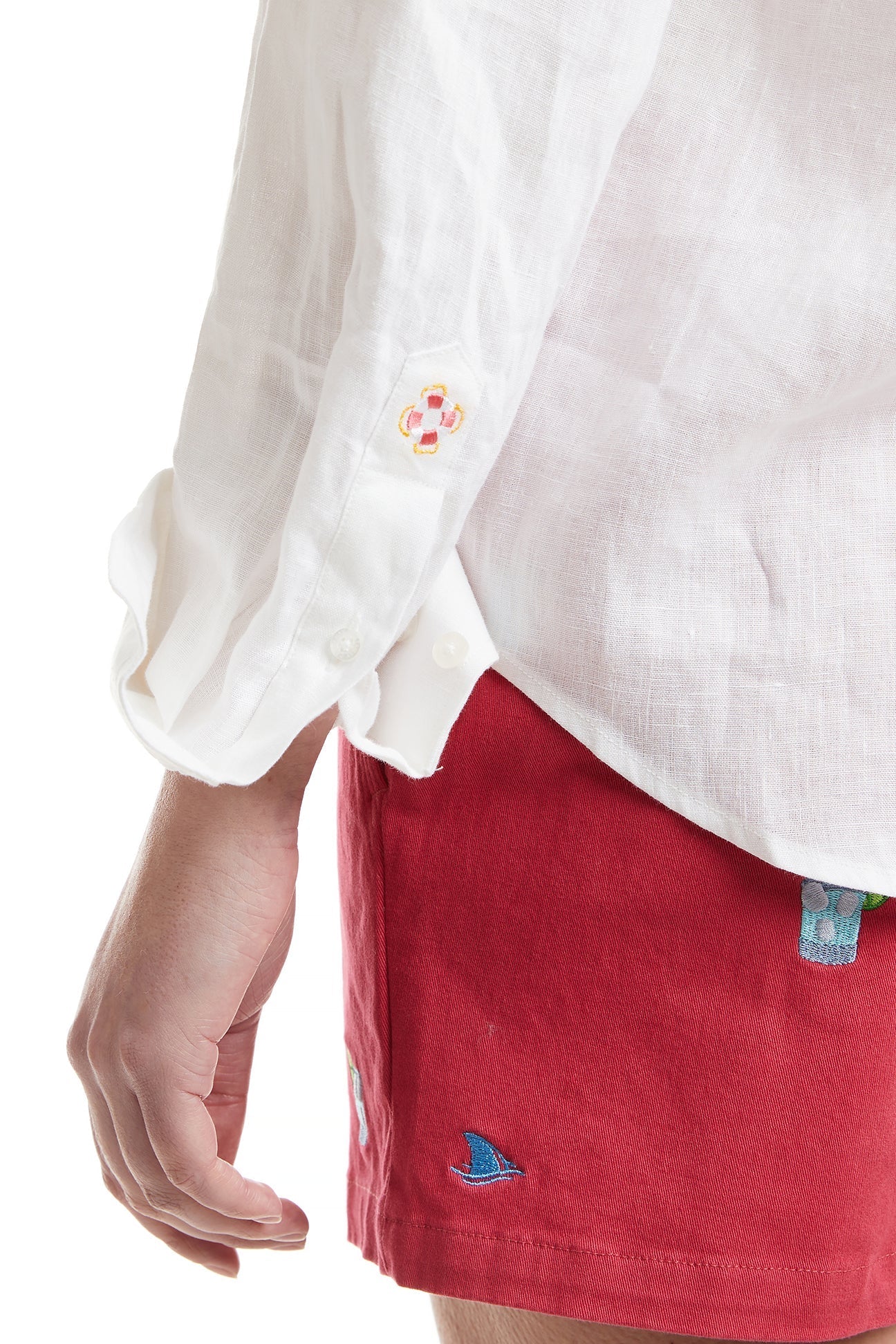 Ladies Button Down Shirt White Linen with USA Flag LADIES SHIRTS Castaway Nantucket Island