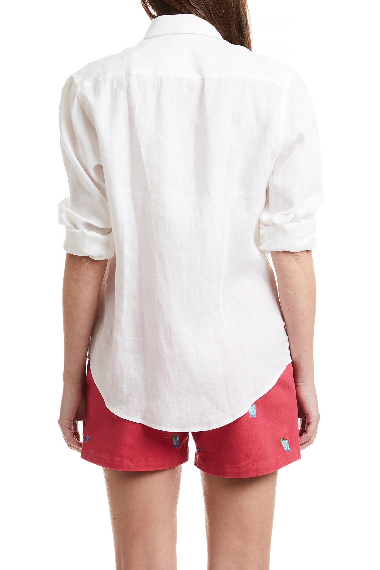 Ladies Button Down Shirt White Linen with USA Flag LADIES SHIRTS Castaway Nantucket Island