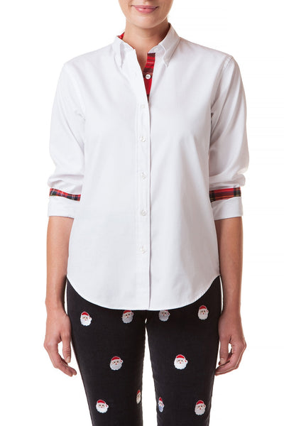 Ladies Button Down Shirt White Oxford With Royal Stewart - LADIES SHIRTS - Castaway Nantucket Island