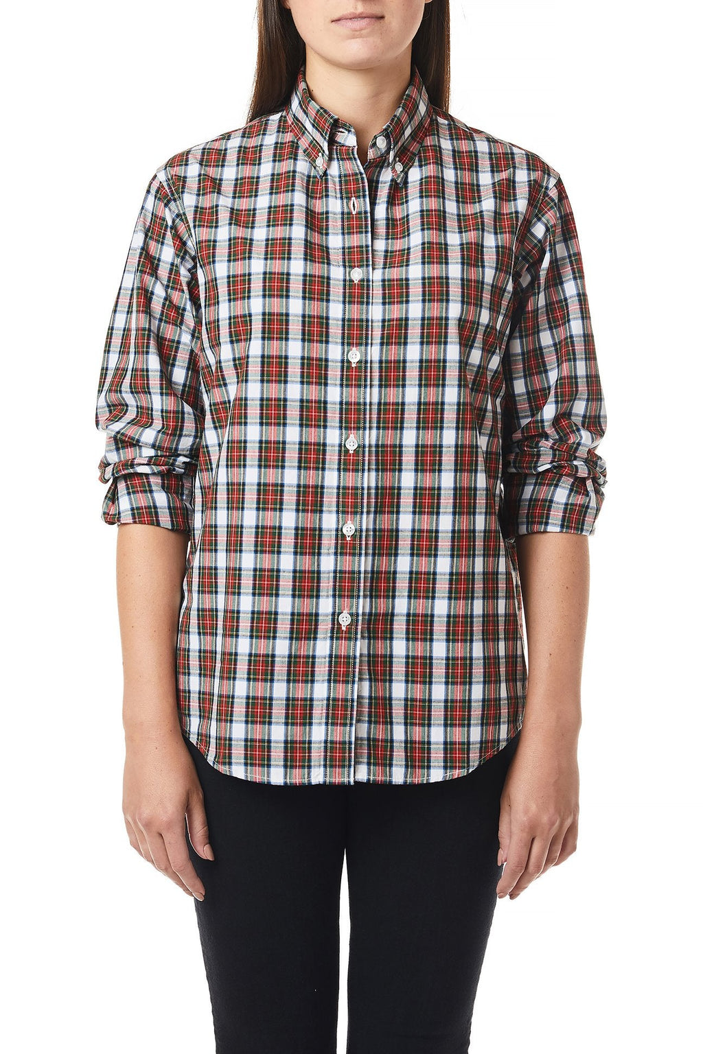 Ladies Buttondown Shirt Dress Stewart Tartan - Castaway Nantucket Island