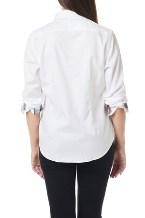 Ladies Buttondown Shirt White Oxford with Dress Stewart Trim - Castaway Nantucket Island