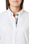 Ladies Buttondown Shirt White Oxford with Dress Stewart Trim - Castaway Nantucket Island