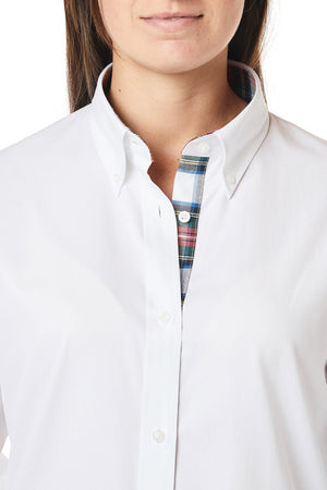 Ladies Buttondown Shirt White Oxford with Dress Stewart Trim - Castaway Nantucket Island