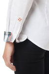 Ladies Buttondown Shirt White Oxford with Dress Stewart Trim - Castaway Nantucket Island