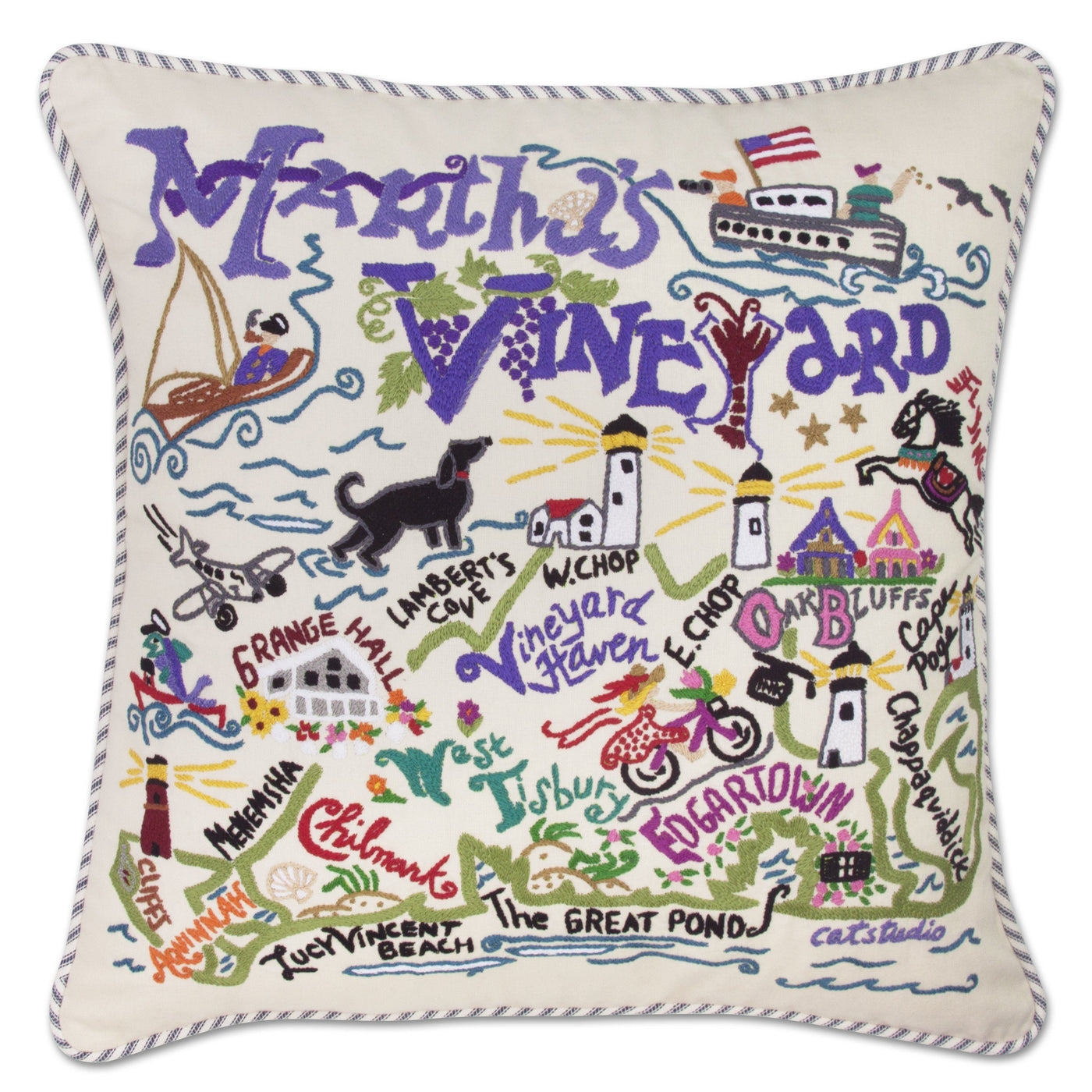 Martha's Vineyard Embroidered Pillow - ACCESSORIES - Castaway Nantucket Island