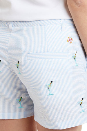 Sailing Short Blue Seersucker with Martini LADIES SHORTS Castaway Nantucket Island