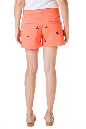 Sailing Short Stretch Twill Coral with Anchor - Castaway Nantucket Island