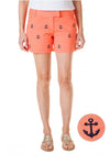 Sailing Short Stretch Twill Coral with Anchor - Castaway Nantucket Island