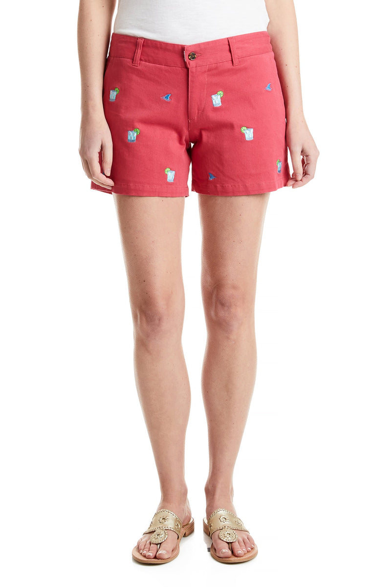 Sailing Short Stretch Twill Hurricane Red with Fin & Tonic LADIES SHORTS Castaway Nantucket Island