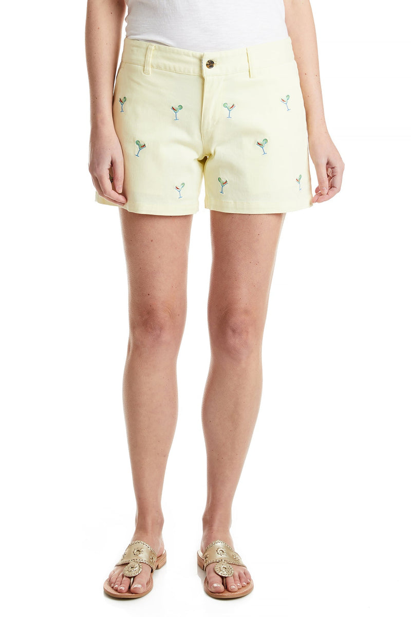 Sailing Short Stretch Twill Neon Yellow with Spicy Margarita LADIES SHORTS Castaway Nantucket Island