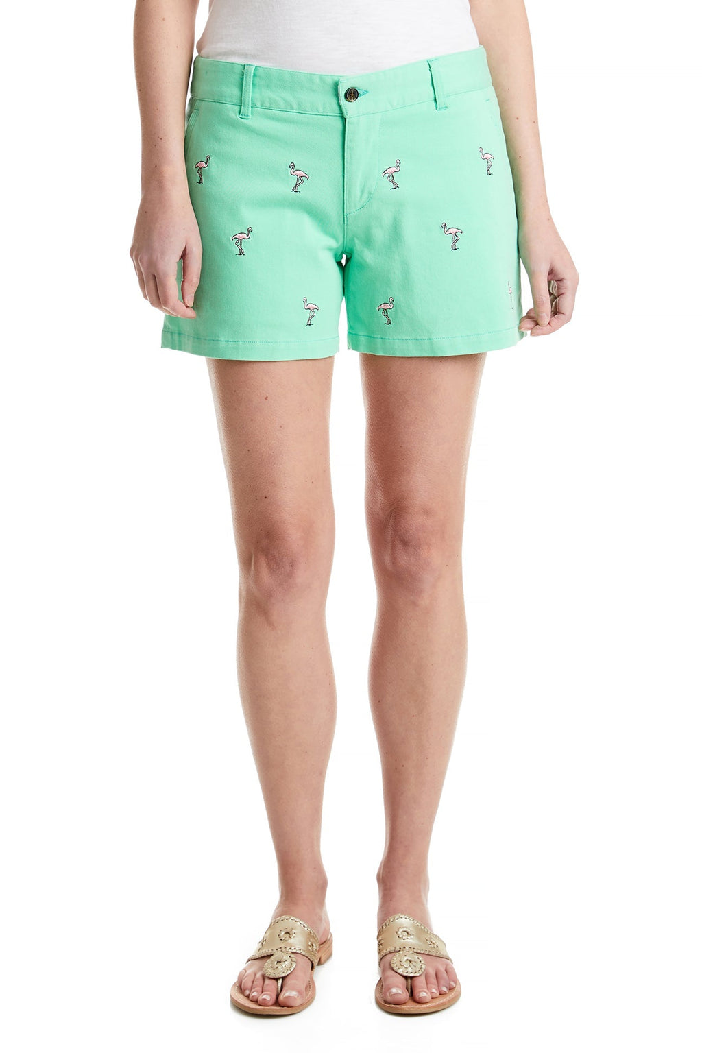 Sailing Short Stretch Twill Spring Green with Flamingo LADIES SHORTS Castaway Nantucket Island