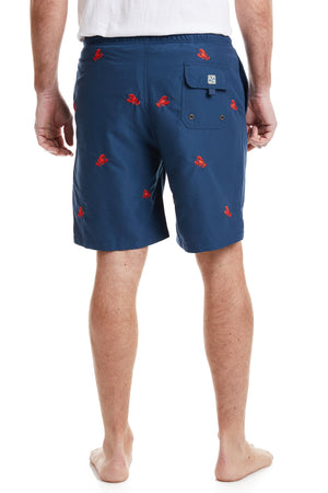 Sandbar Swim Suit Deep Ocean Blue with Lobster MENS BATHING SUITS Castaway Nantucket Island