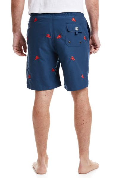 Sandbar Swim Suit Deep Ocean Blue with Lobster MENS BATHING SUITS Castaway Nantucket Island