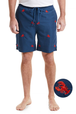 Sandbar Swim Suit Deep Ocean Blue with Lobster MENS BATHING SUITS Castaway Nantucket Island