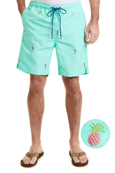 Sandbar Swim Suit Seagrass with Hula Girl & Pineapple MENS BATHING SUITS Castaway Nantucket Island