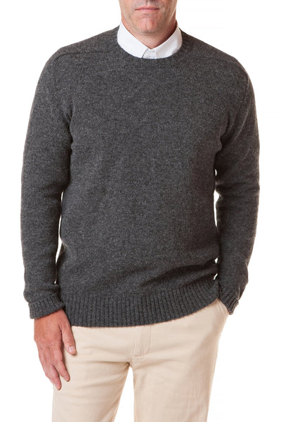 Shetland Crew Neck Sweater Charcoal - MENS OUTERWEAR - Castaway Nantucket Island